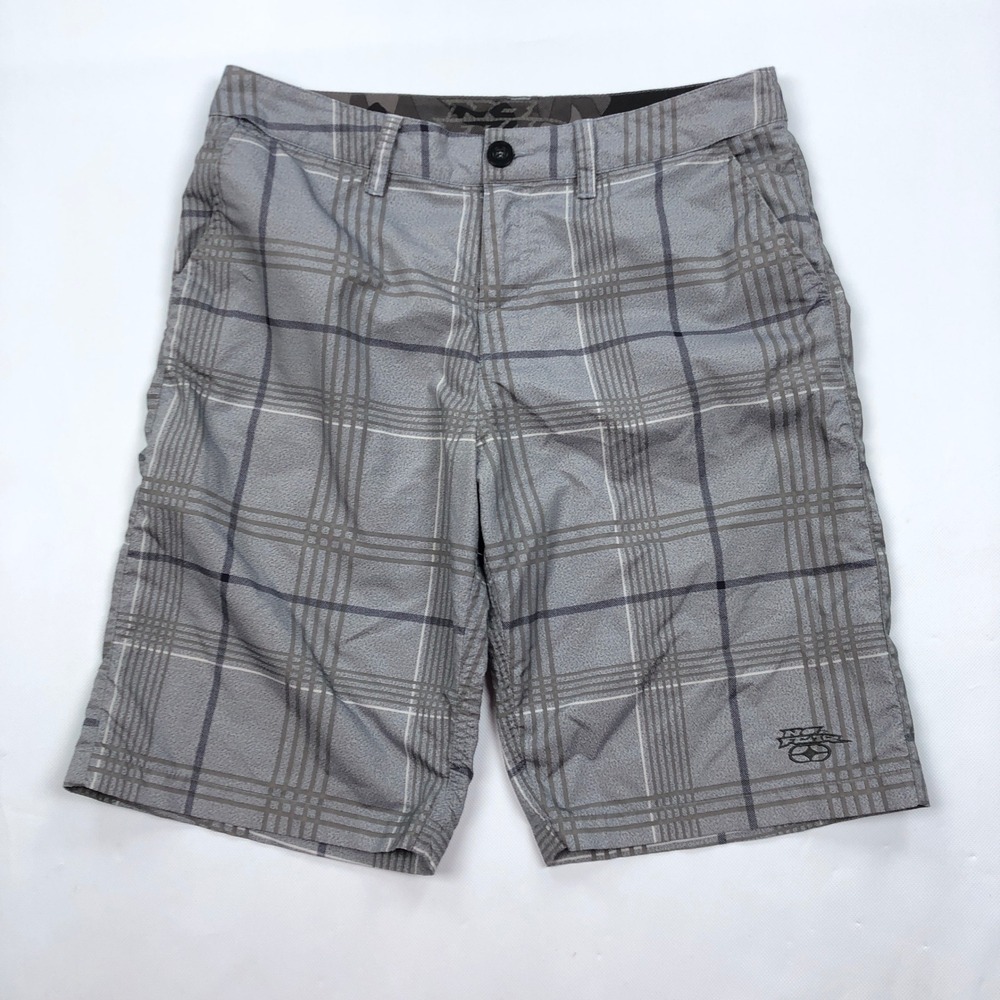 Vtg Y2K No Fear Mens Plaid Hybrid Board Shorts Grey White Size 32 Skater Surf